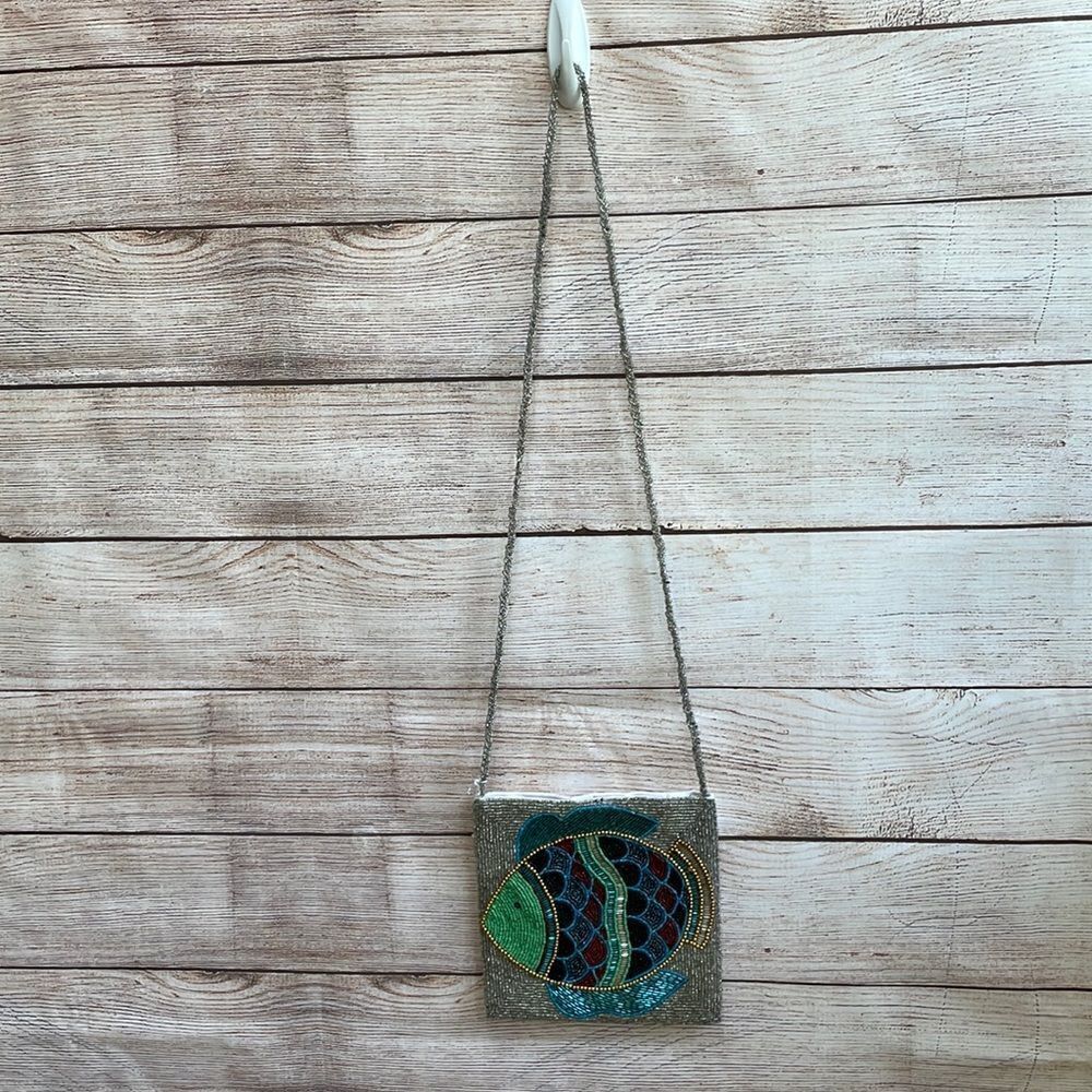 NEW WITH TAGS SUDAH BEADED CROSSBODY BAG WITH FISH DESIGN